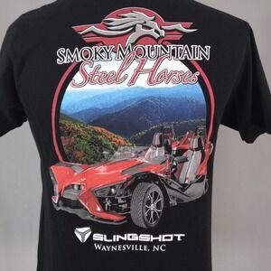 Slingshot T-Shirt Mens Medium Black Smoky Mountain Steel Horses Waynesville NC